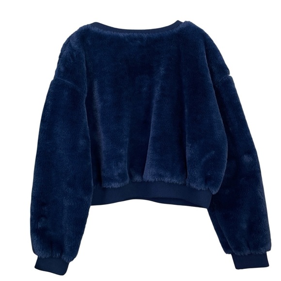 Wild Fable Fuzzy Faux Fur Cropped Pullover Sweatshirt Dark Navy Blue Size XL - Picture 2 of 6